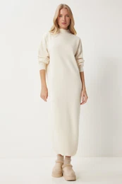 Happiness stanbul Women's Bone Turtleneck Long Knit Dress