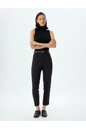 High Waist Cigarette Pants Belted Slim Fit
