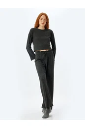 Knitted Pajama Bottoms Wide Leg Elastic Waist Tie Soft Texture