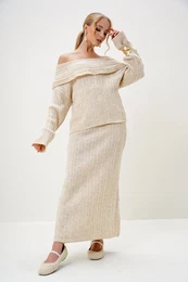 Trend Alaat Stili Women's Stone Madonna Collar Sweater and Skirt Set