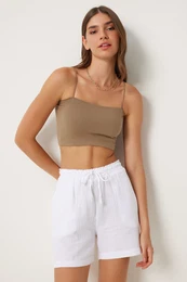 Happiness stanbul Women's White Pocket Muslin Shorts