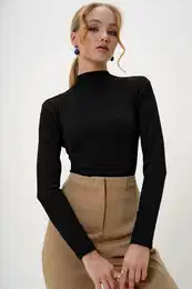 Trend Alaat Stili Women's Black Half Turtleneck Two Thread Blouse