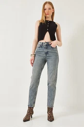 Women's Snow Wash Mom Jeans 1003-YKM