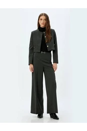 High Waist Wide Leg Fabric Trousers with Accessory Detail