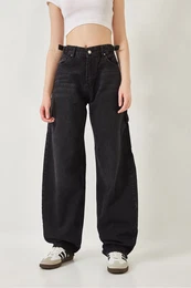 Women's Side Epaulette Baggy Denim Pants 390-YKM