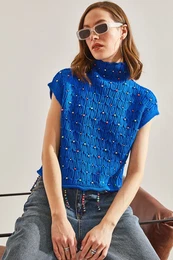 Women's Hair Braided Stone Embroidered Knitwear Blouse