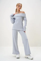 Trend Alaat Stili Women's Grimelanj Madonna Collar Camisole Blouse and Trouser Set