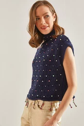 Women's Hair Braided Stone Embroidered Knitwear Blouse