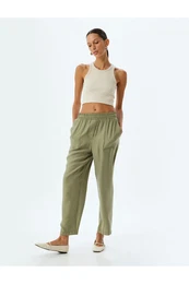 Modal Fabric Pocket Elastic Waist High Waist Trousers