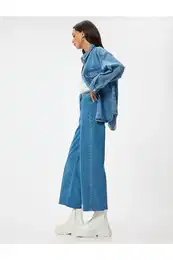 High Waist Wide Leg Jeans Button Detail Culotte Jeans