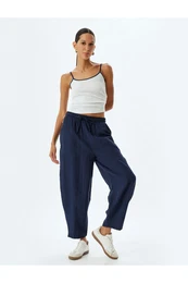 Modal Fabric Pocket Elastic Waist Tied Balloon Trousers