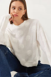 Women's Crew Neck Rose Detailed Blouse