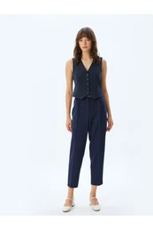 Short Leg Cigarette Trousers High Waist Slim Fit