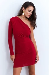 Women's Red Double Breasted Single Sleeve Mini New Year's Dress
