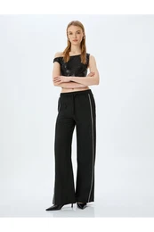 X Inji - Wide Leg Tracksuit Trousers with Tie Waist and Piping and Pockets