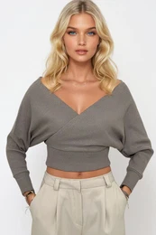Trend Alaat Stili Women's Mink Front Back V Neck Double Breasted Blouse