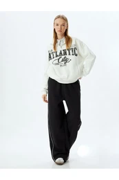 Raised Oversize Sweatpants Wide Leg Elastic Waistband with Piping and Pockets