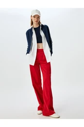 Wide Leg Ribbed Elastic Waistband Piping Pocket Detailed Tracksuit Trousers