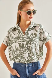 Women's Floral Patterned Short Sleeve Viscose Shirt