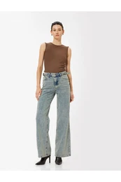Standard Waist Wide Leg Jeans Buttoned Pocket Cotton - Wide Leg Jeans
