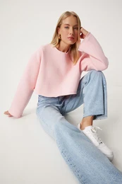 Happiness stanbul Women's Pink Raised Oversize Knitted Sweatshirt