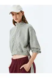 Comfortable Fit Stand Collar Crop Zipper Sweatshirt
