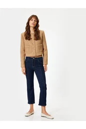 Low Waist Slim Fit Stitched Detail Flare Crop Jeans