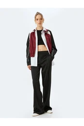 Wide Leg Ribbed Waist Elastic Piping Pocket Detailed Tracksuit Trousers