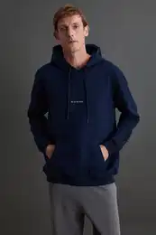 Epic Men's Soft Fabric Embroidered Detailed Hooded Corded Regular Navy Blue Sweatshirt