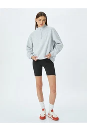 Raised Half Zipper Stitched Detail Oversize Sports Sweatshirt