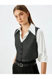 Buttoned V Neck Crop Vest