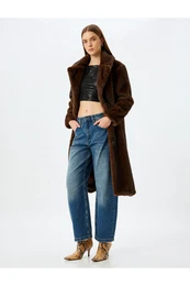 X Inji - Loose Pattern with Stitching Detail Balloon Fit Denim Trousers with Pockets