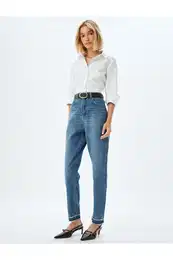 Mom Fit Jeans Regular Waist Short Leg Buttoned Cotton - Mom Fit Jeans