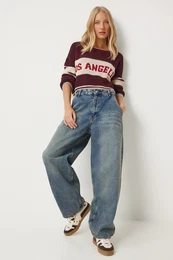 Happiness stanbul Women's Medium Blue Wash Baggy Jean