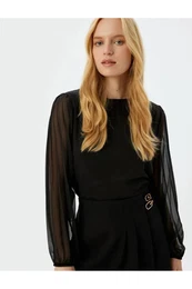 Crew Neck Tulle Long Sleeve Blouse