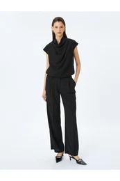Sleeveless Draped Degaje Neck Viscose Blouse