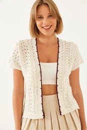 Women's Short Sleeve Openwork Knitted Cardigan