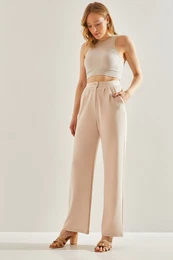 Women's Double Pleated Knitted Palazzo Trousers