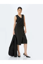 Belt Detailed Midi Length Double Breasted Skirt