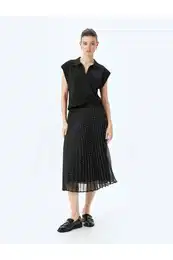 Lined High Waist Polka Dot Midi Length Pleated Chiffon Skirt