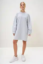 Trend Alaat Stili Women's Grey Melange Crew Neck Sweatshirt Dress
