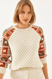 Women's Sleeve Patterned Knitwear Sweater