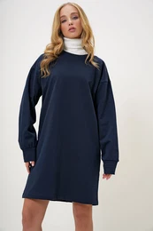 Trend Alaat Stili Women's Navy Blue Crew Neck Sweatshirt Dress