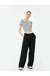 Zippered Off Shoulder T-Shirt with Floor Detail Short Sleeve Viscose Fabric Slim Fit