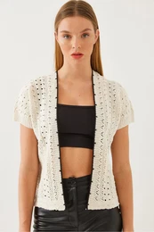 Women's Short Sleeve Openwork Knitted Cardigan