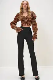 Trend Alaat Stili Women's Black High Waist Double Pocket Spanish Leg Leggings Pants