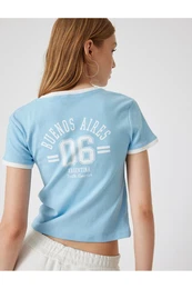 Back Printed T-Shirt Crew Neck Short Sleeve Piping