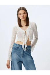 Lace V Neck Ruffled Spanish Sleeve Crop Blouse