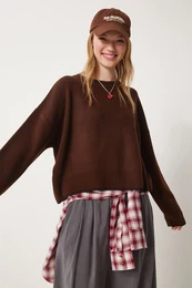 Happiness stanbul Women's Brown Basic Knitwear Sweater