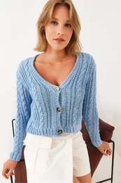 Women's V-Neck Hair Braided Knitwear Cardigan